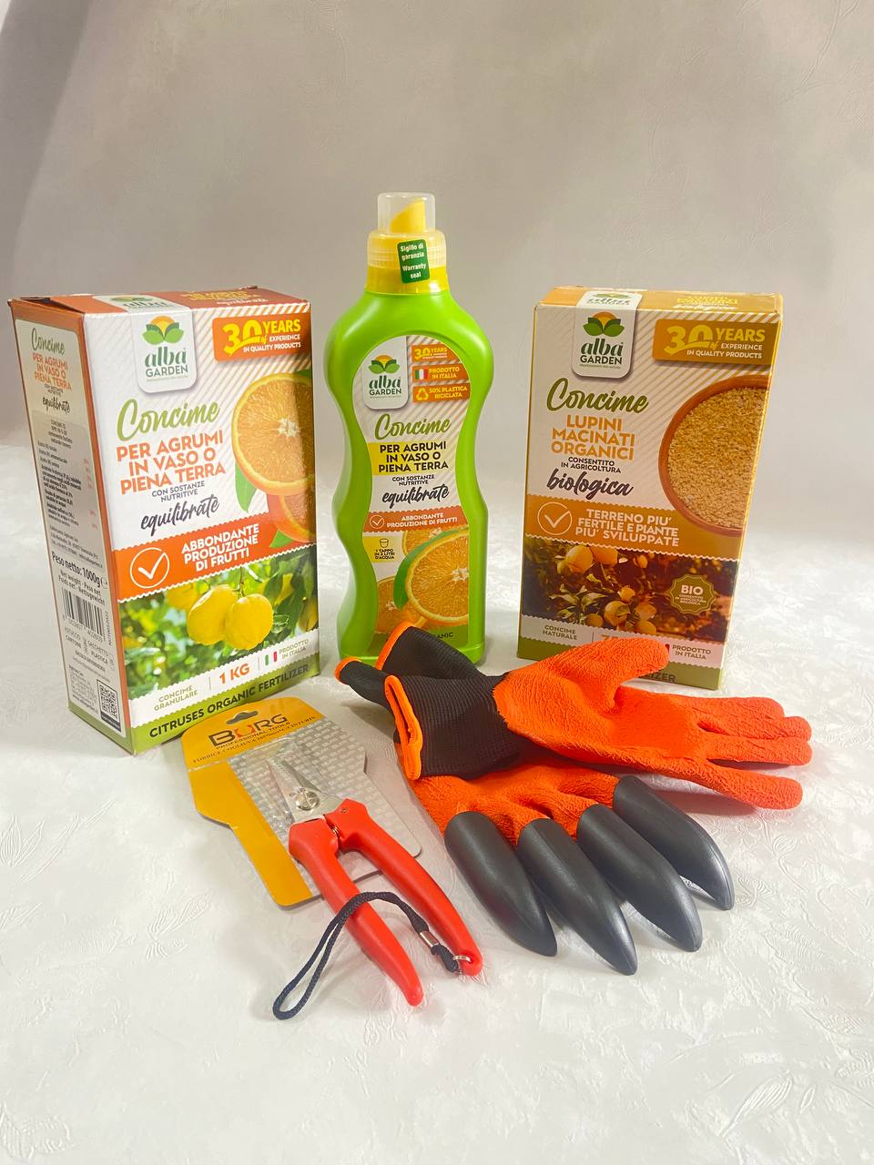 Kit completo per agrumi Albagarden + Guanti con artigli + Omaggio a scelta